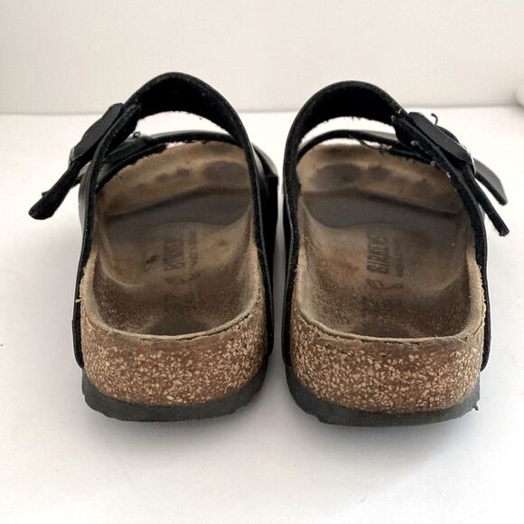 Birkenstock Black Leather Sandals Regular Width US size 6-6.5 Boho Beach Coastal - Picture 12 of 14